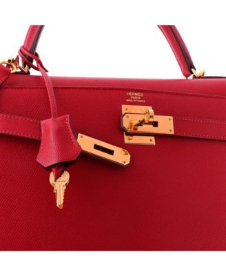 Kelly 32 Handbag Red Epsom with Gold Hardware
