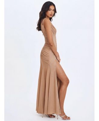  Viveca Crystal-Embellished Asymmetrical Ruched Maxi Dress