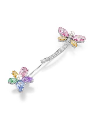 Ariana Grande x Swarovski Crystal, Cubic Zirconia & Imitation Pearl Dragonfly & Flower Brooch
