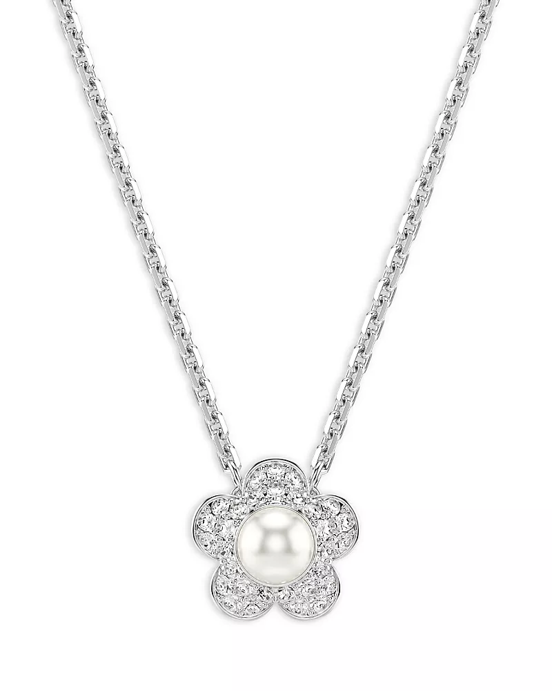 Swarovski Ariana Grande x Swarovski Crystal & Imitation Pearl Flower Pendant Necklace, 14.87-17.75