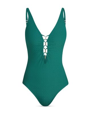 Textured Tides Plunge One Piece Swimsuit