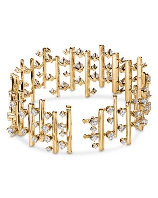 18K Yellow Gold Diamond Barre Multi Row Large Bracelet