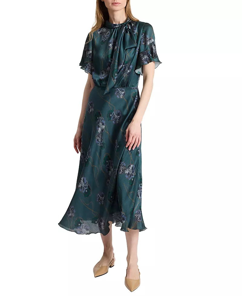 Santorelli Sabrina Short Sleeve Tie Neck Midi Dress