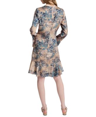  Drake Long Sleeve Ruffled Skirt Shift Dress