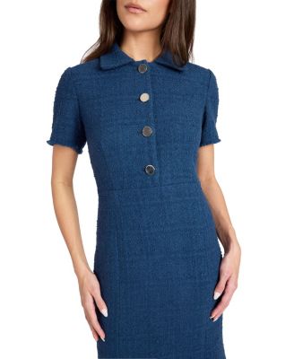  Sahara Short Sleeve Asymmetric Midi Tweed Dress