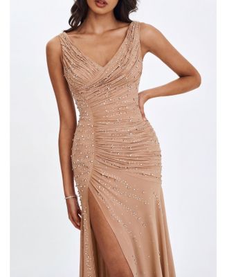  Viveca Crystal-Embellished Asymmetrical Ruched Maxi Dress