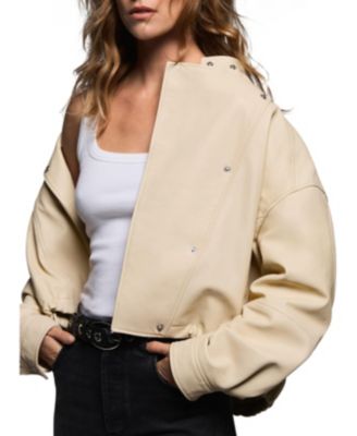  Women's Leather Cropped Pilot Bomber Jacket