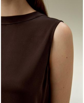  Sleeveless Round Neck Silk Top