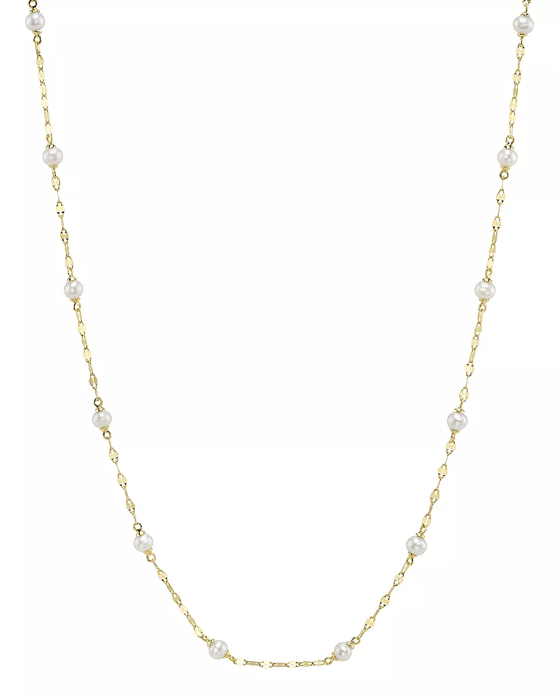 Moon & Meadow 14K Yellow Gold Cultured Pearl Sparkle Chain Necklace, 18