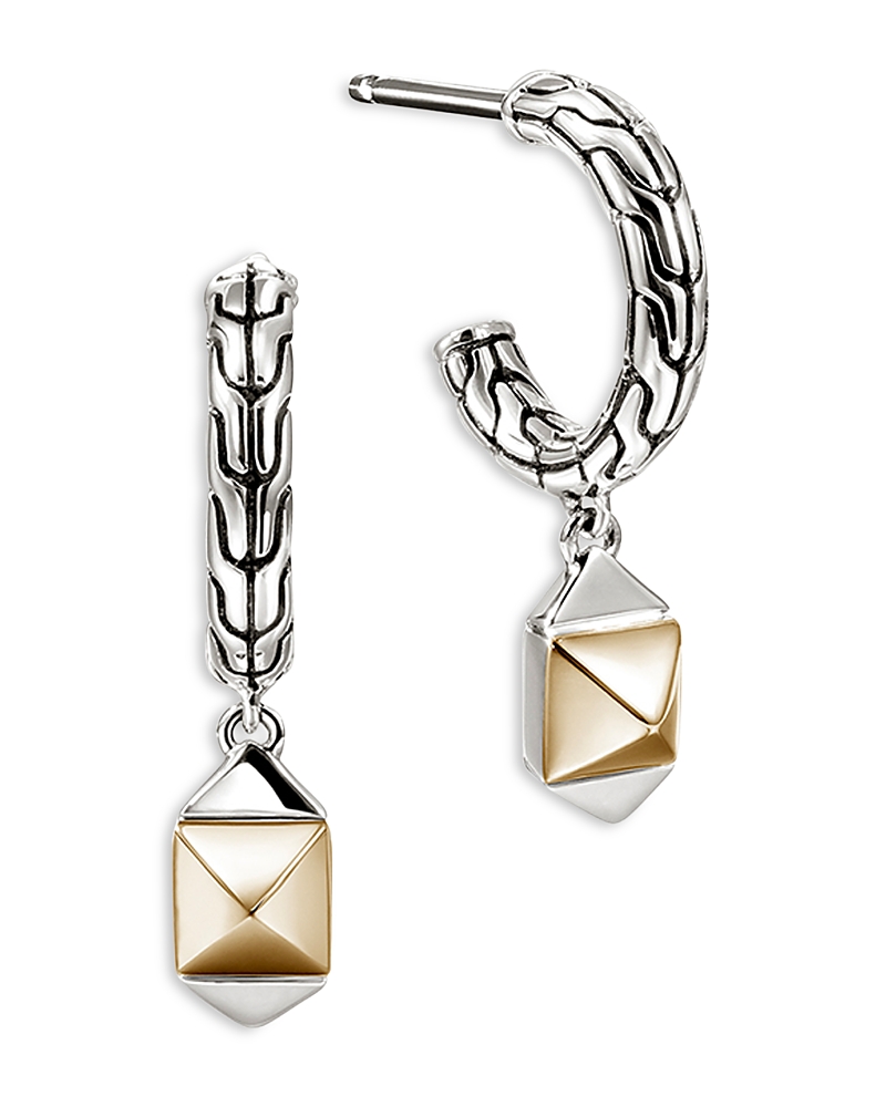 John Hardy 14K Yellow Gold & Sterling Silver Icon Pyramid Dangle Hoop Earrings