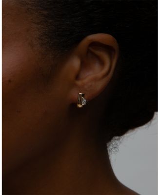 Certified Lab Grown Diamond Half Moon & Baguette Cloud Asymmetrical Half Arc Huggie Hoop Earrings in 14K Yellow Gold, 0.39 tcw