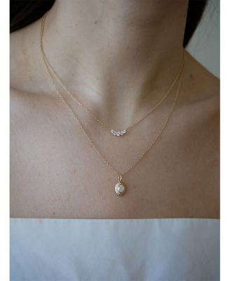 14K Yellow Gold EF Collection Diamond Graduated Oval Curved Arc Bar Necklace, 16-18"