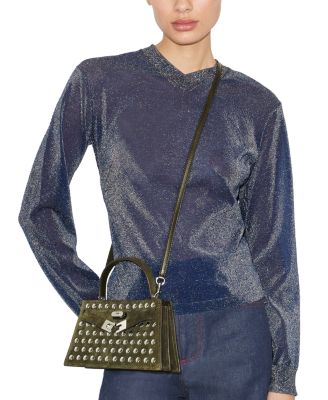 Studded Suede Top Handle Bag