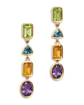 Multi Gemstone Mixed Cut & Diamond Accent Drop Earrings in 14K Yellow Gold