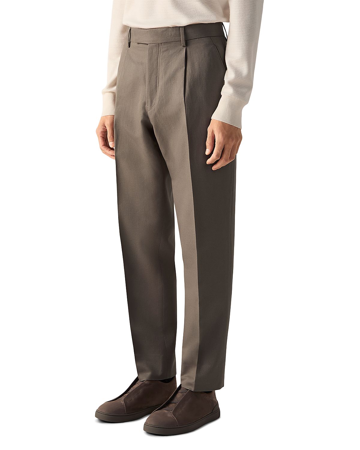 Zegna Pleated Fit Cotton and Linen Pants