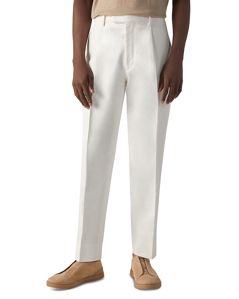Zegna Pleated Fit Cotton and Linen Pants
