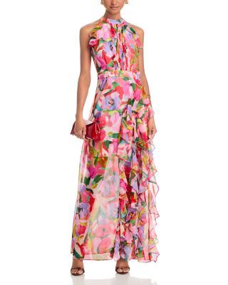 Printed Ruffle Placket Maxi Dress - Exclusive