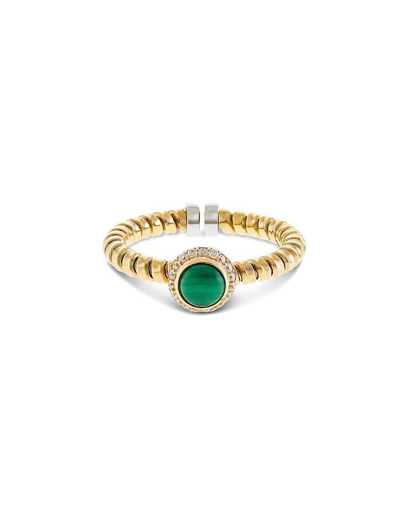 Alberto Milani 18K Yellow Gold Diamond & Malachite Via Giardino Tubogas Small Rope Ring