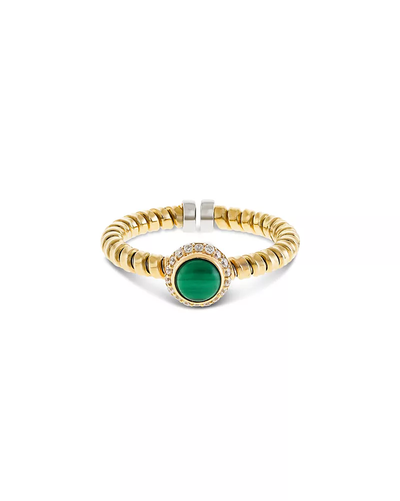 Alberto Milani 18K Yellow Gold Diamond & Malachite Via Giardino Tubogas Small Rope Ring
