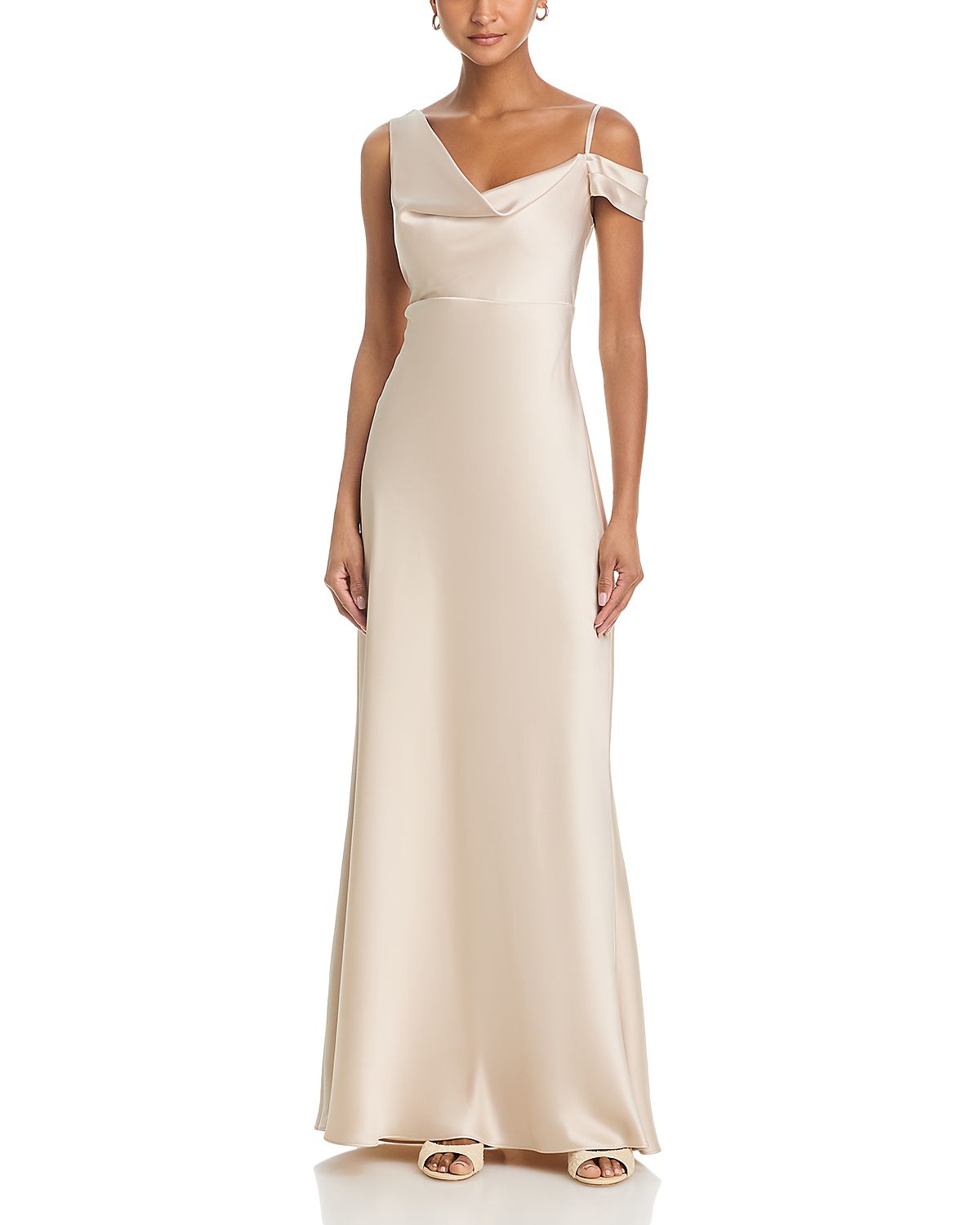 Aqua Long Satin One Shoulder Gown - Exclusive