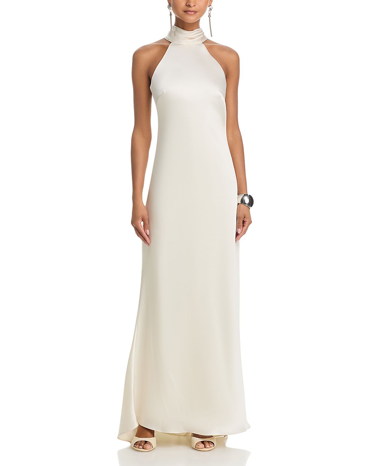 Aqua Sleeveless Satin Gown - Exclusive