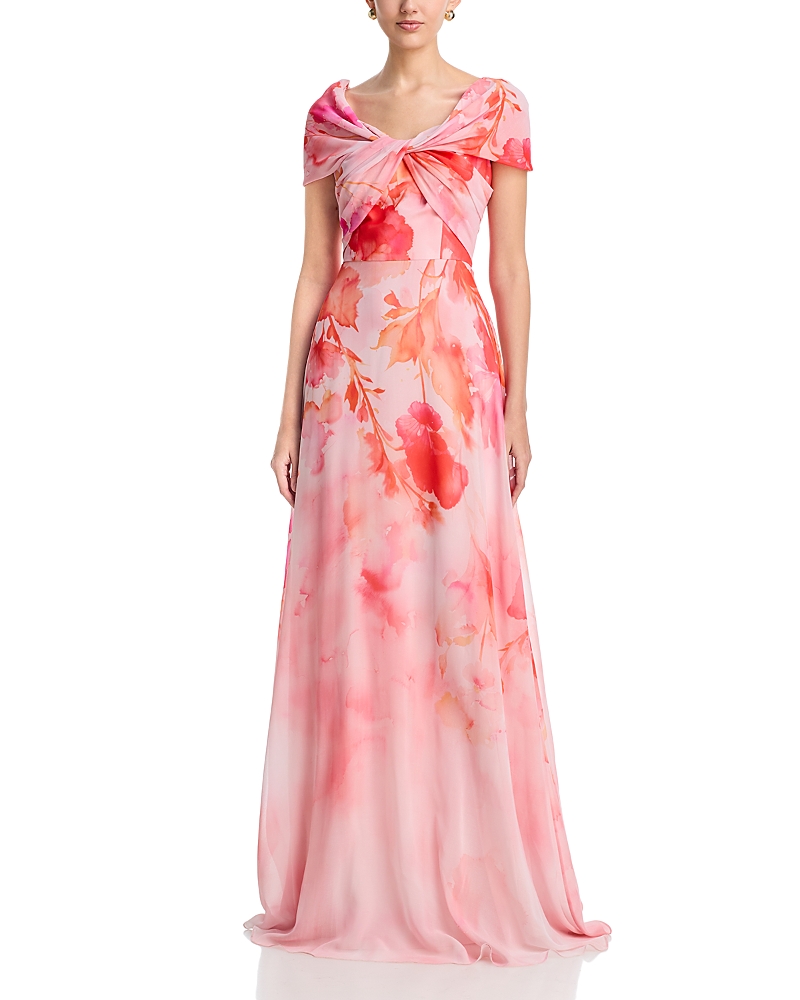 Teri Jon by Rickie Freeman Chiffon Off Shoulder Gown