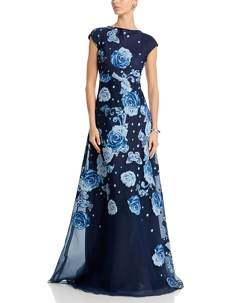 Teri Jon by Rickie Freeman Organza Jacquard Diagonal Seam Gown