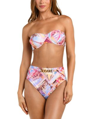 Vanessa Postcard Print High Waist Bikini Bottom