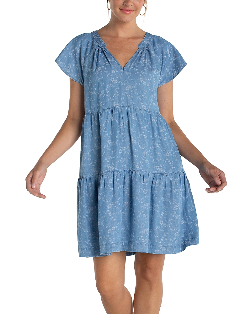 Liverpool Los Angeles Tiered Flutter Sleeve Dress