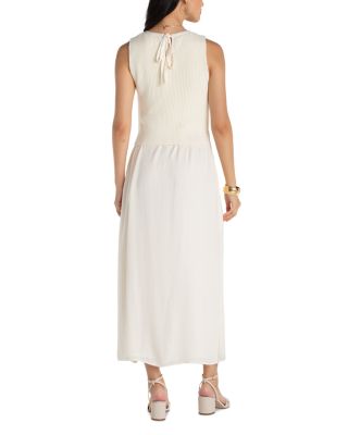 Sleeveless Crewneck Tie Back Sweater Woven Dress