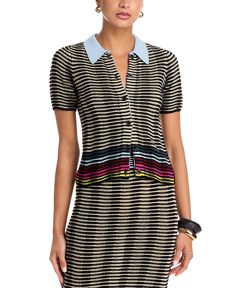 Christopher John Rogers Wave Knit Short Sleeve Polo Shirt