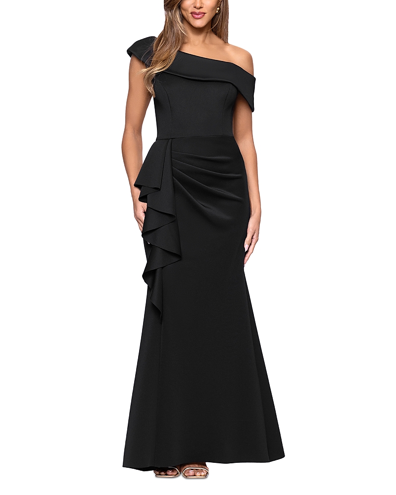 Aqua One Shoulder Ruffle Scuba Crepe Dress - Exclusive