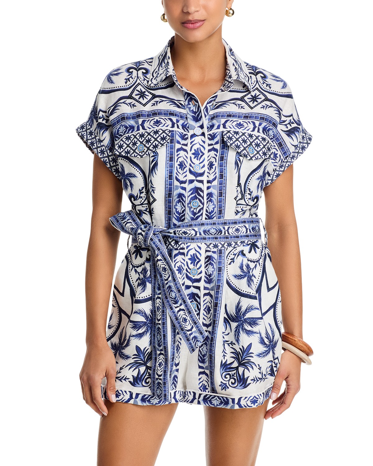 Wonderful City Linen Belted Romper