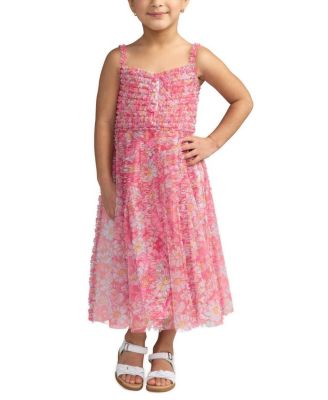  Girls' Mesh V-Neck Floral Print Mini Dress - Little Kid, Big Kid