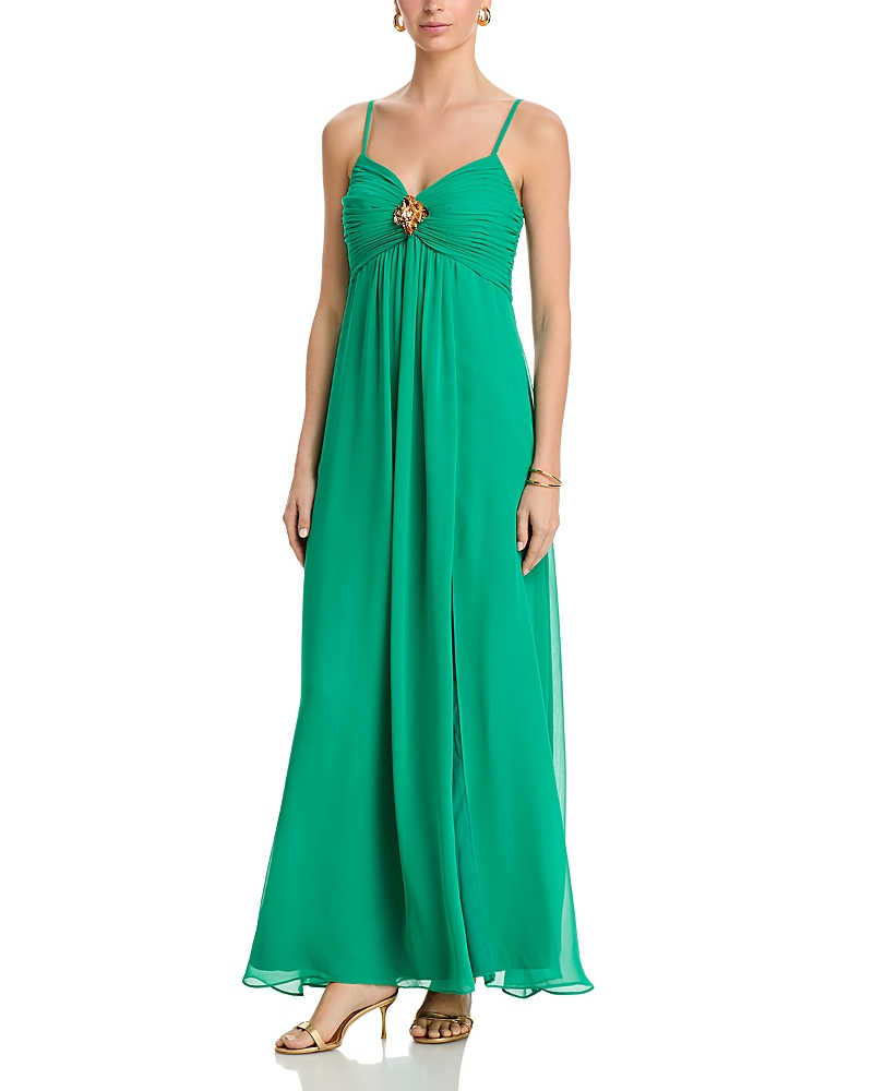 Eliza J Sweetheart Spaghetti Strap Pleated Gown