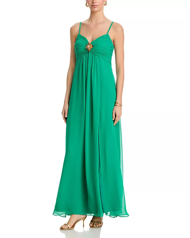Eliza J Sweetheart Spaghetti Strap Pleated Gown