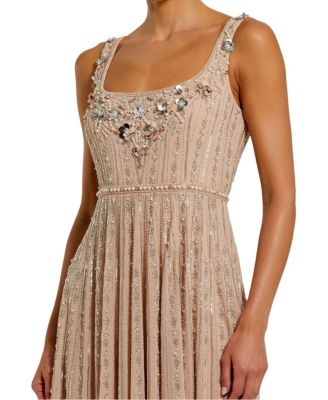  Sleeveless Scoop Neck Beaded Georgette Midi Dress