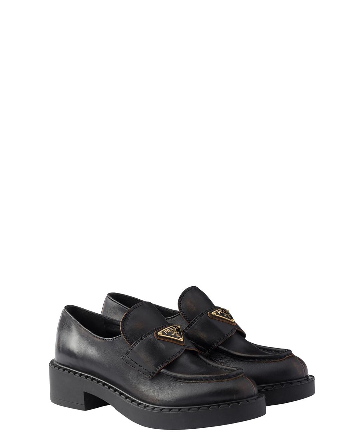 Prada Women's Chocolate Antiqued Leather Loafers