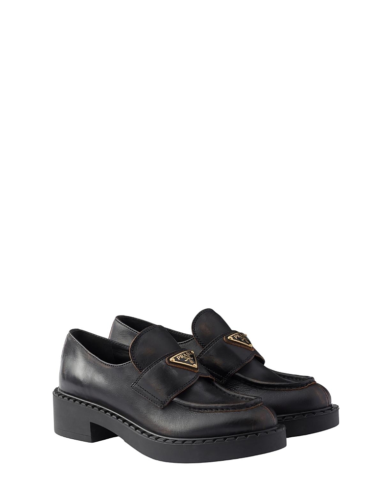 Prada Women's Chocolate Antiqued Leather Loafers