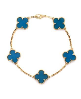 Vintage-Like Alhambra 5 Motifs Bracelet 18K Gold and Agate