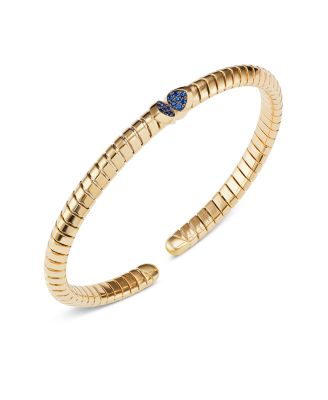 18K Yellow Gold Trisolina Blue Sapphire Bangle Bracelet