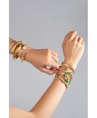 18K Yellow Gold Trisolina Chrysoprase & Diamond Bypass Bracelet