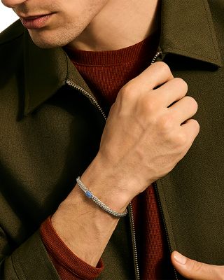 Sterling Silver Icon Blue Sapphire Pav&eacute; Woven Chain Link Bracelet, 5mm