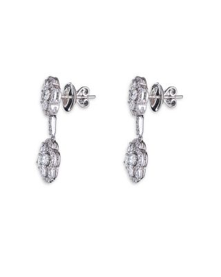18K White Gold Maison Diamond Halo Cluster Drop Earrings