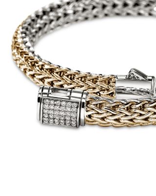 14K Bonded Gold & Sterling Silver Icon Diamond Reversible Woven Link Bracelet, 6.5mm