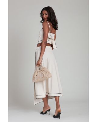 Linen Blend Faux Wrap Maxi Slip Skirt