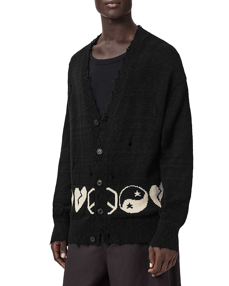 Allsaints Tabua Oversized Fit Knit Graphic Cardigan
