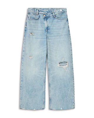 Aki Mid Rise Crossover Jeans in Destroy Light Blue