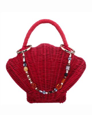 Small Shell Shaped Rattan Clutch - Exclusive 