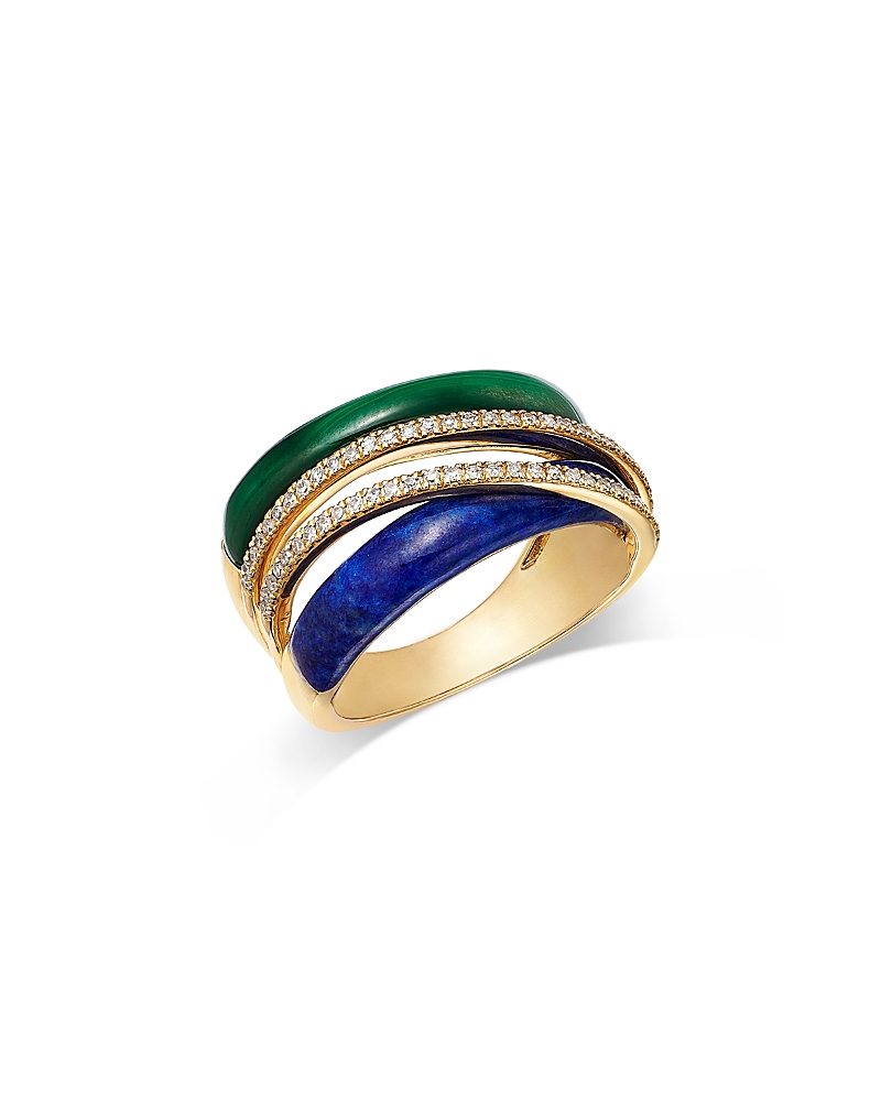 Bloomingdale's Fine Collection Lapis Lazuli, Malachite & Diamond Cross-over band in 14K Yellow Gold